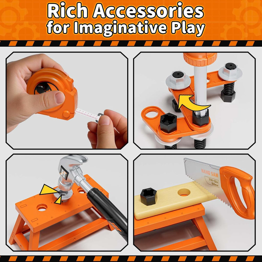 KidBloom Kids Tool Set with Toy Drill, Construction Tools with Tool Box and Vest, Toys for 3 4 Year Old Boys Gifts