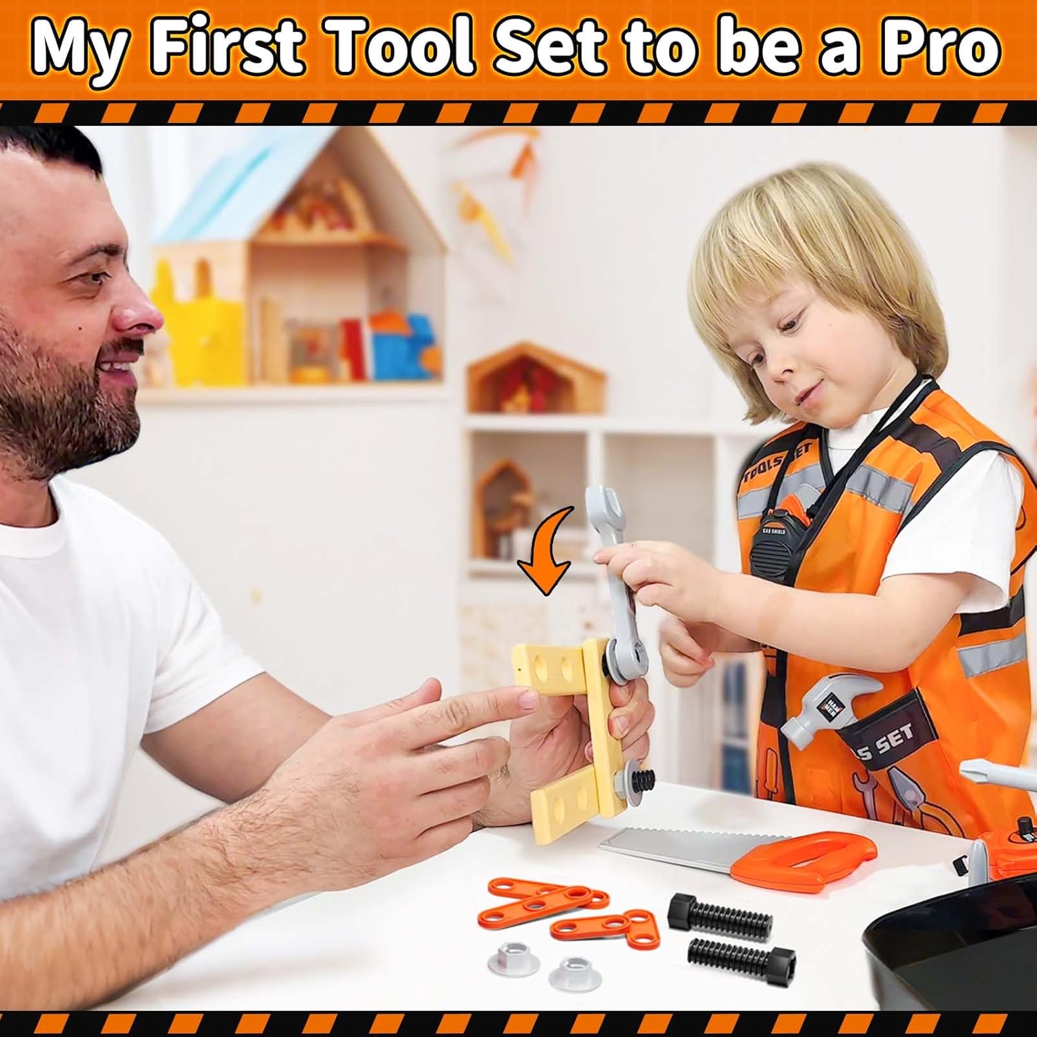 KidBloom Kids Tool Set with Toy Drill, Construction Tools with Tool Box and Vest, Toys for 3 4 Year Old Boys Gifts
