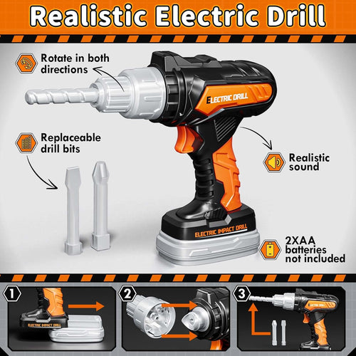 KidBloom Kids Tool Set with Toy Drill, Construction Tools with Tool Box and Vest, Toys for 3 4 Year Old Boys Gifts