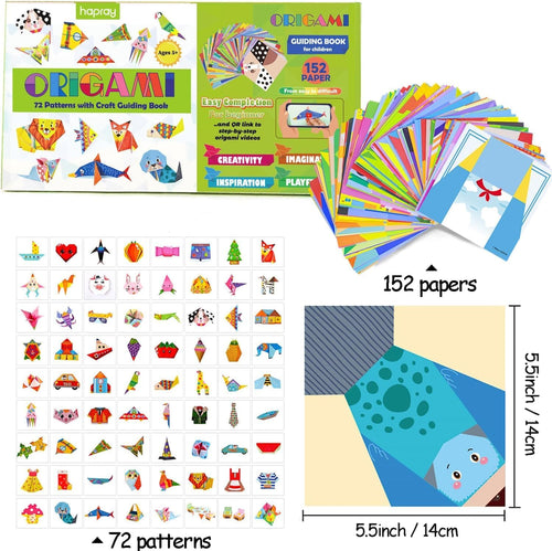 Origami Kit for Kids Ages 6-12 10 Year Olds, with Guiding Book, 152 Paper with 72 Patterns, DIY Art and Craft Projects Activity, Beginners Children's Day Gift Childs Boys Girls