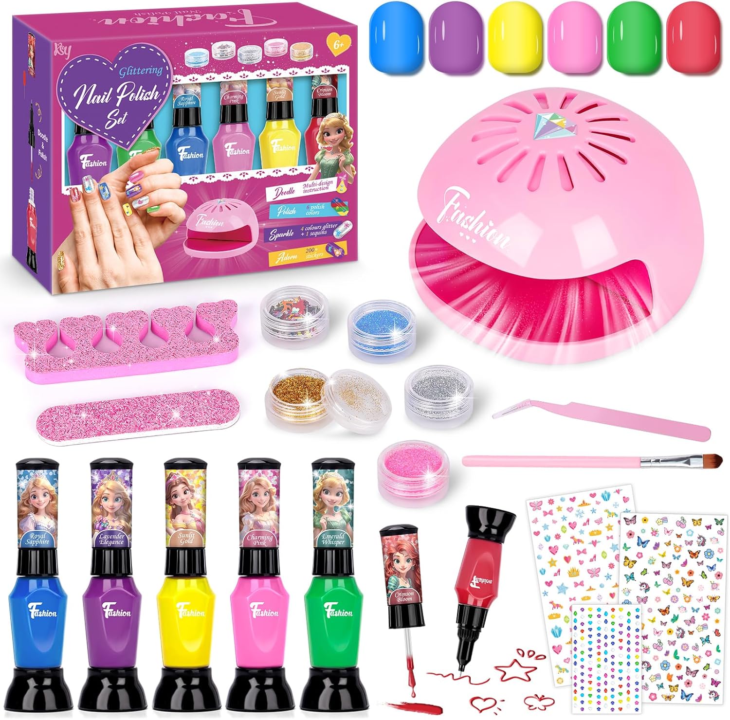 Kids Nail Polish Sets, Gifts for 6 7 8 9 10 Year Old Girl, Birthday Presents Girls Toys Age 5-12, Peel Off Nails Varnish Set Kids With Nail Dryer