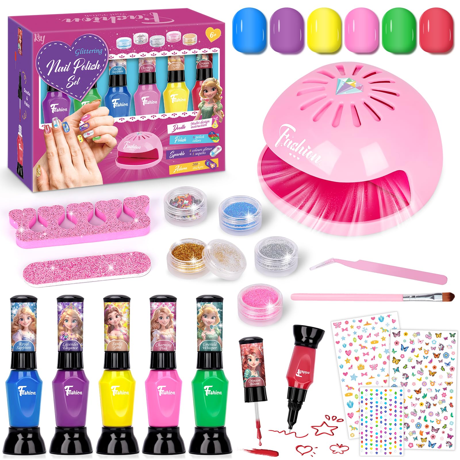 Kids Nail Polish Sets, Gifts for 6 7 8 9 10 Year Old Girl, Birthday Presents Girls Toys Age 5-12, Peel Off Nails Varnish Set Kids With Nail Dryer