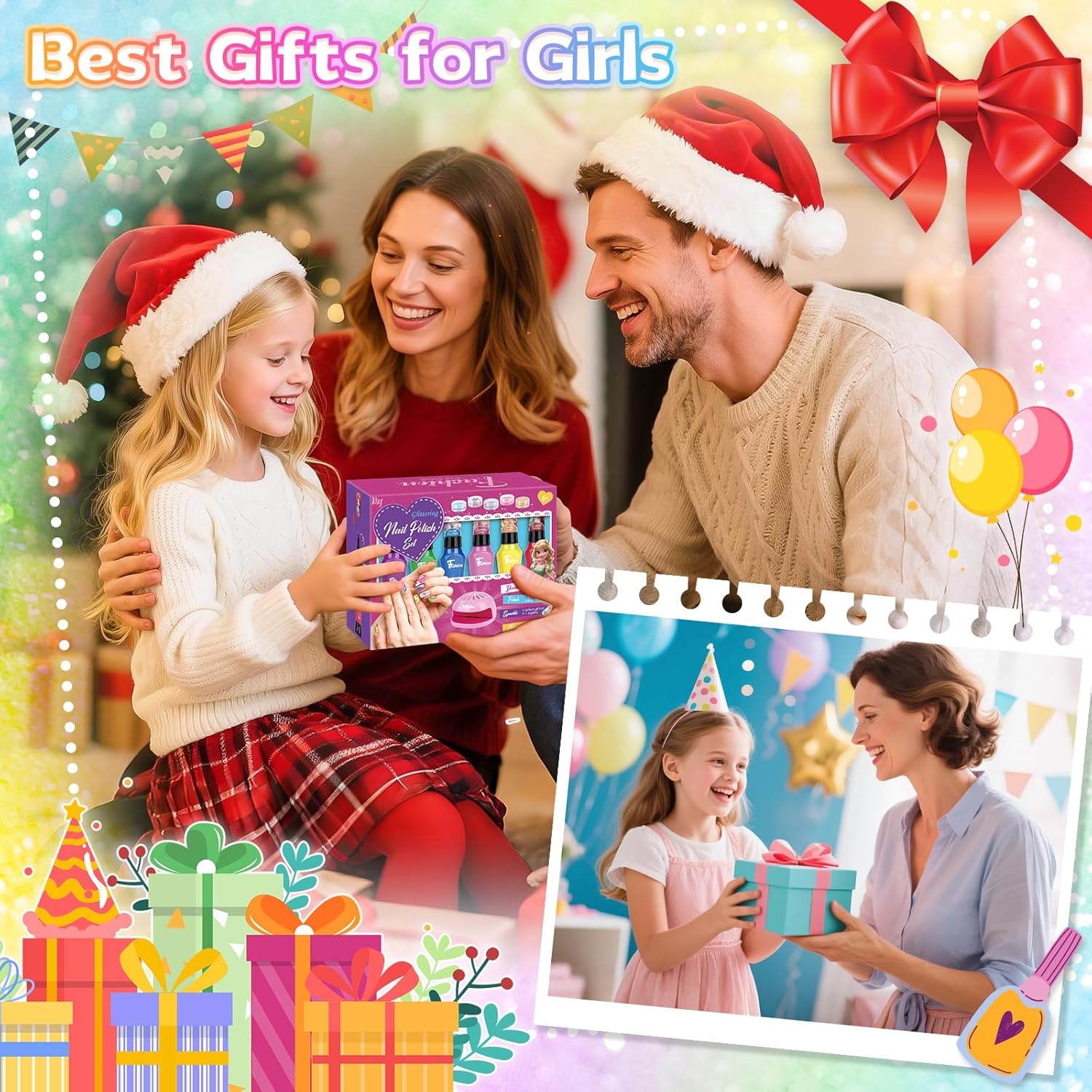 Kids Nail Polish Sets, Gifts for 6 7 8 9 10 Year Old Girl, Birthday Presents Girls Toys Age 5-12, Peel Off Nails Varnish Set Kids With Nail Dryer