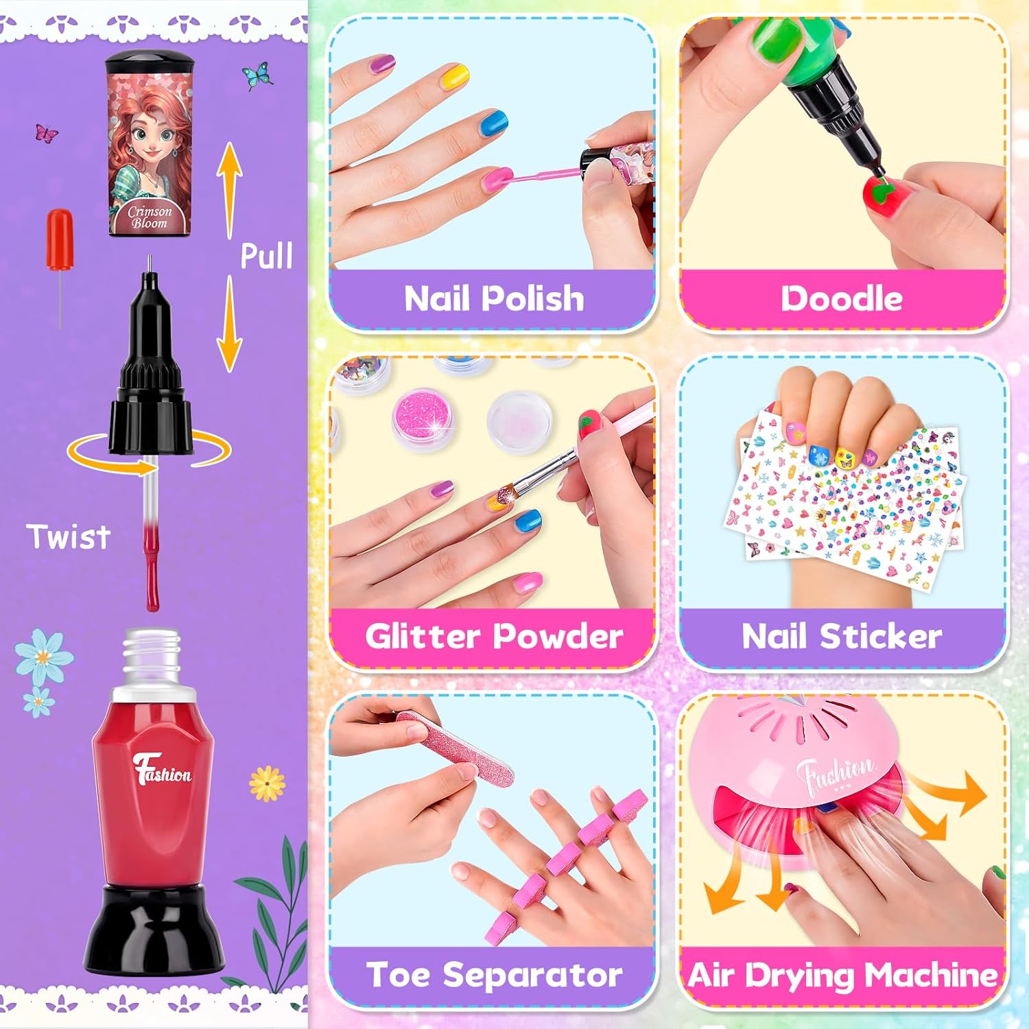 Kids Nail Polish Sets, Gifts for 6 7 8 9 10 Year Old Girl, Birthday Presents Girls Toys Age 5-12, Peel Off Nails Varnish Set Kids With Nail Dryer