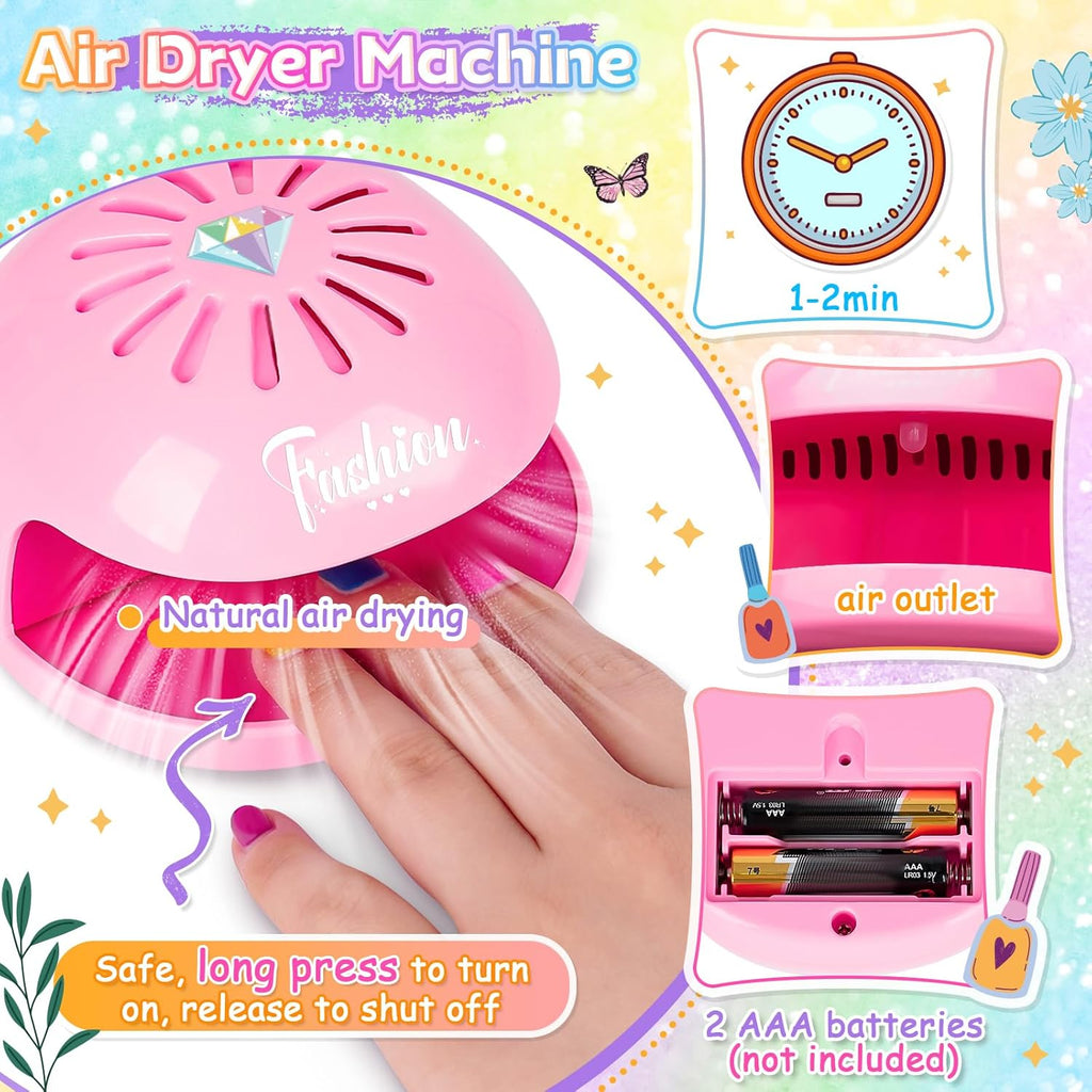 Kids Nail Polish Sets, Gifts for 6 7 8 9 10 Year Old Girl, Birthday Presents Girls Toys Age 5-12, Peel Off Nails Varnish Set Kids With Nail Dryer