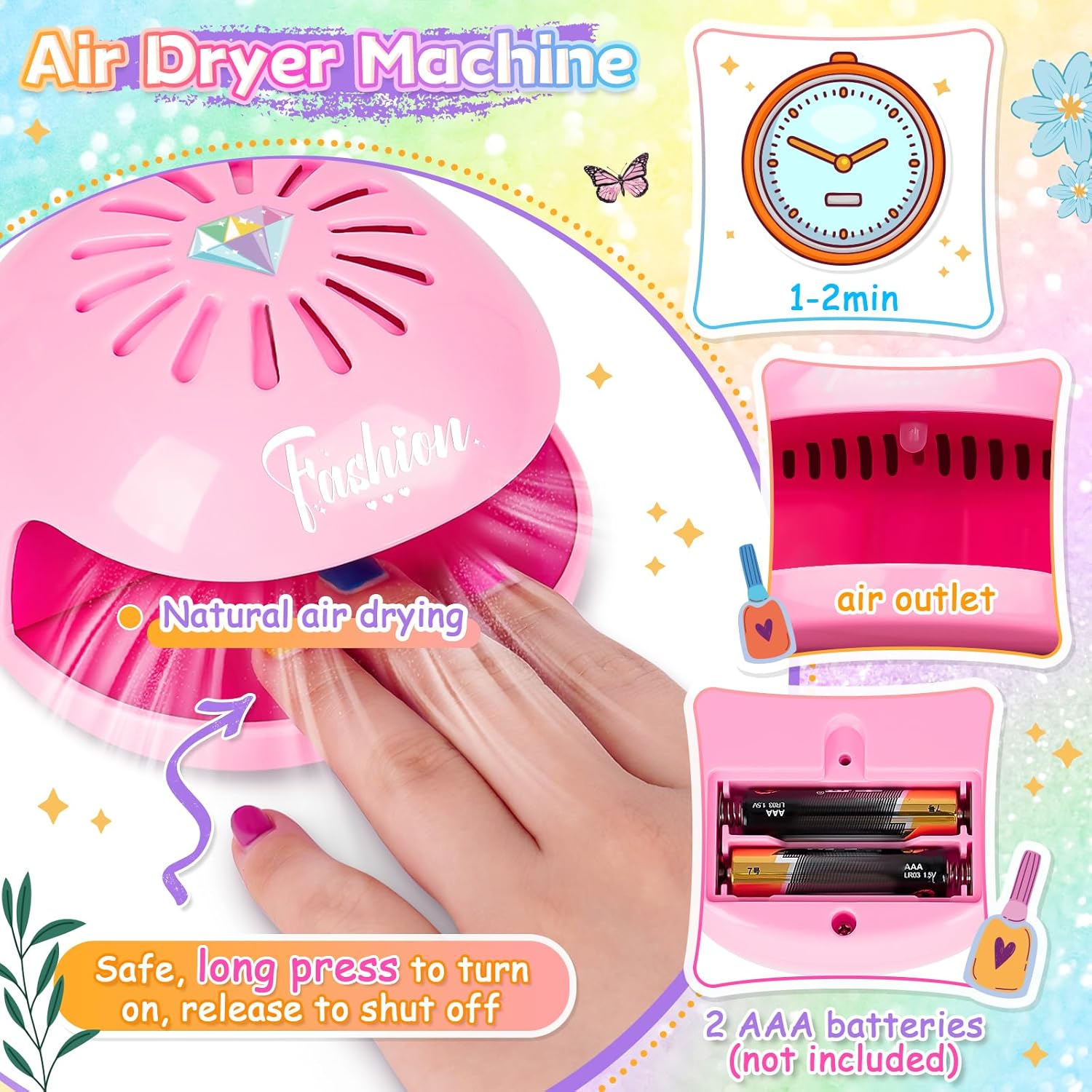 Kids Nail Polish Sets, Gifts for 6 7 8 9 10 Year Old Girl, Birthday Presents Girls Toys Age 5-12, Peel Off Nails Varnish Set Kids With Nail Dryer