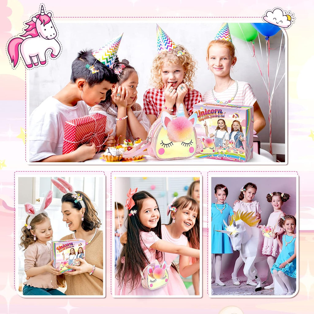 Unicorn Gifts for Girls, Kids Jewellery Sets for Girl Unicorn Toys for 2 3 4 5 6 Year Old Girl Toys Age 2 3 4 5 6 Year Old Gifts for 2-12 Year Olds Girls Birthday Presents Crossbody Bag