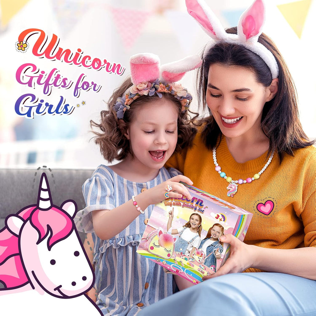 Unicorn Gifts for Girls, Kids Jewellery Sets for Girl Unicorn Toys for 2 3 4 5 6 Year Old Girl Toys Age 2 3 4 5 6 Year Old Gifts for 2-12 Year Olds Girls Birthday Presents Crossbody Bag