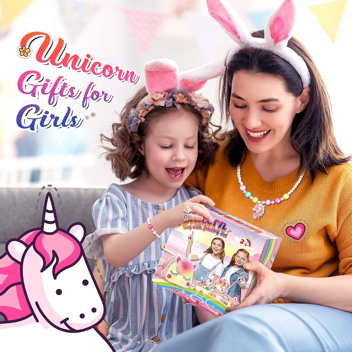 Unicorn Gifts for Girls, Kids Jewellery Sets for Girl Unicorn Toys for 2 3 4 5 6 Year Old Girl Toys Age 2 3 4 5 6 Year Old Gifts for 2-12 Year Olds Girls Birthday Presents Crossbody Bag