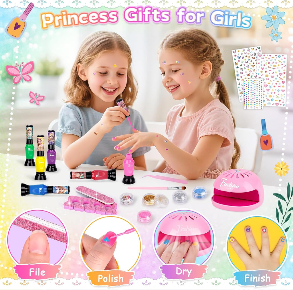 Kids Nail Polish Sets, Gifts for 6 7 8 9 10 Year Old Girl, Birthday Presents Girls Toys Age 5-12, Peel Off Nails Varnish Set Kids With Nail Dryer