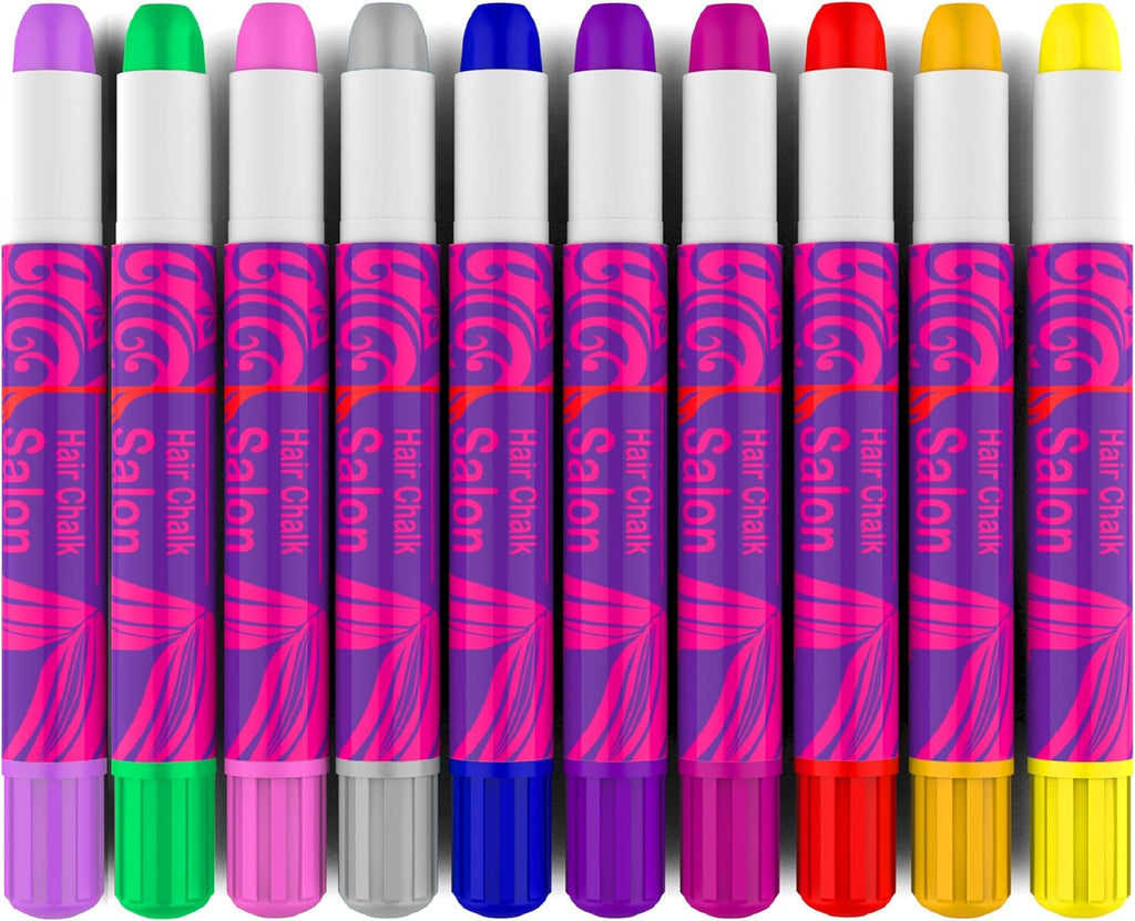Desire Deluxe Hair Chalk Gift for Girls - 10 Temporary Non-Toxic Easy Washable Hair Dye Colourful, Metallic, Glitter Pens - Great Games Birthday Girls