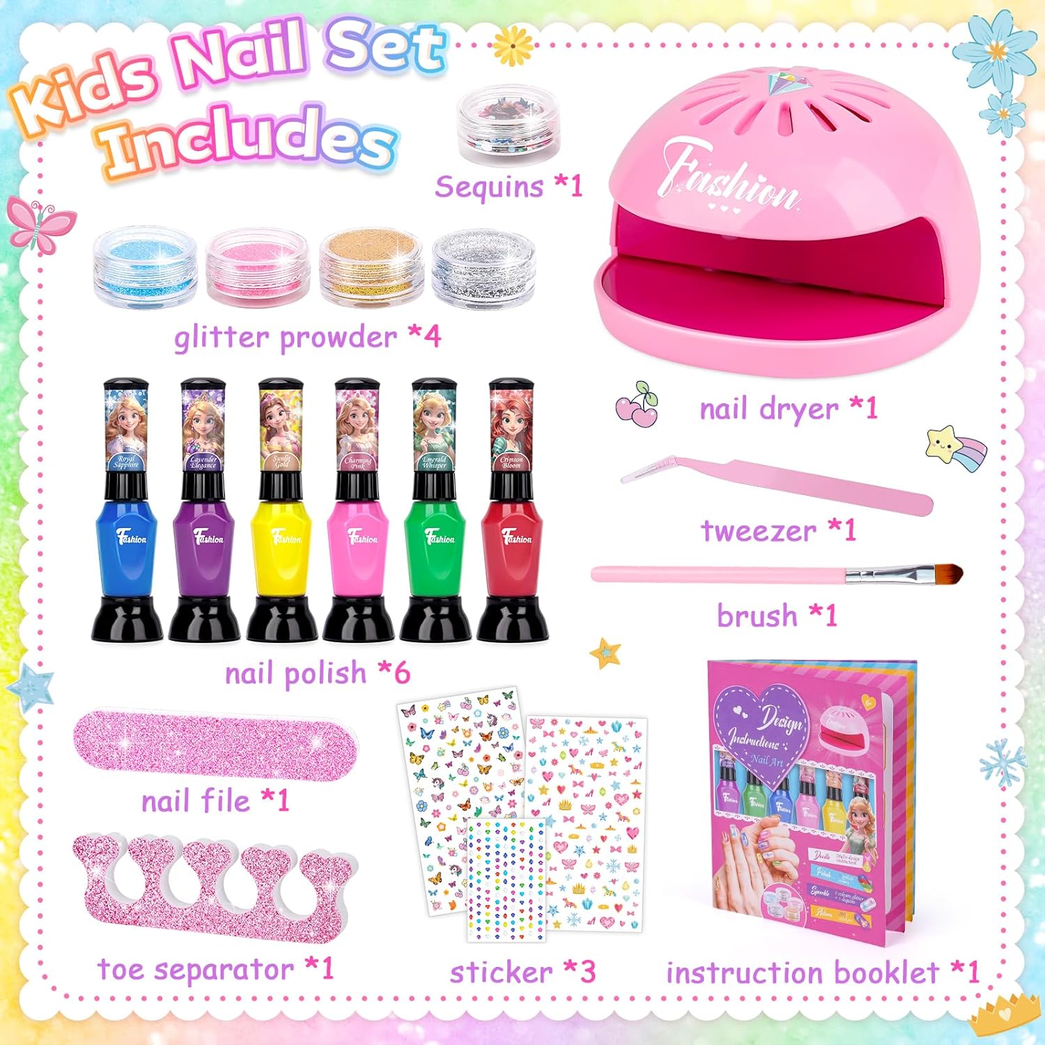 Kids Nail Polish Sets, Gifts for 6 7 8 9 10 Year Old Girl, Birthday Presents Girls Toys Age 5-12, Peel Off Nails Varnish Set Kids With Nail Dryer